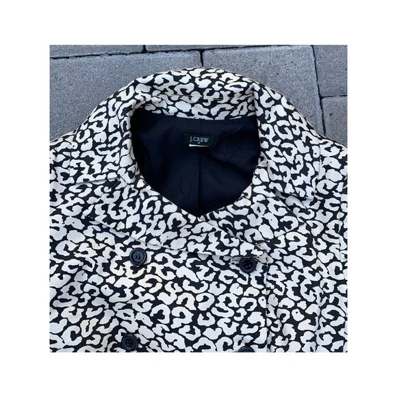 J Crew Leopard Black Chic Short Trench Coat Preppy Size Small Career Modest - Picture 7 of 11